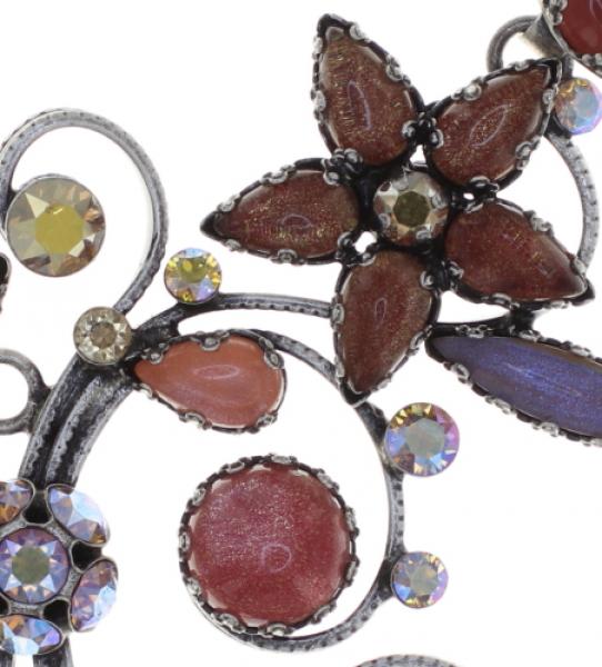 Twisted Flowers necklace in brown-multi/antique silver (large) - Konplott